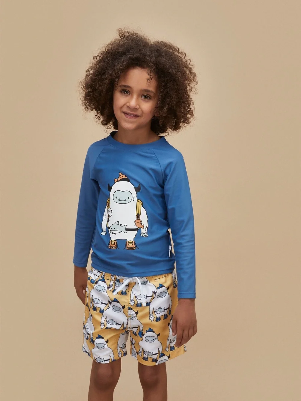 Huxbaby yeti swim set Blue Rash Guard Top with Yellow Short